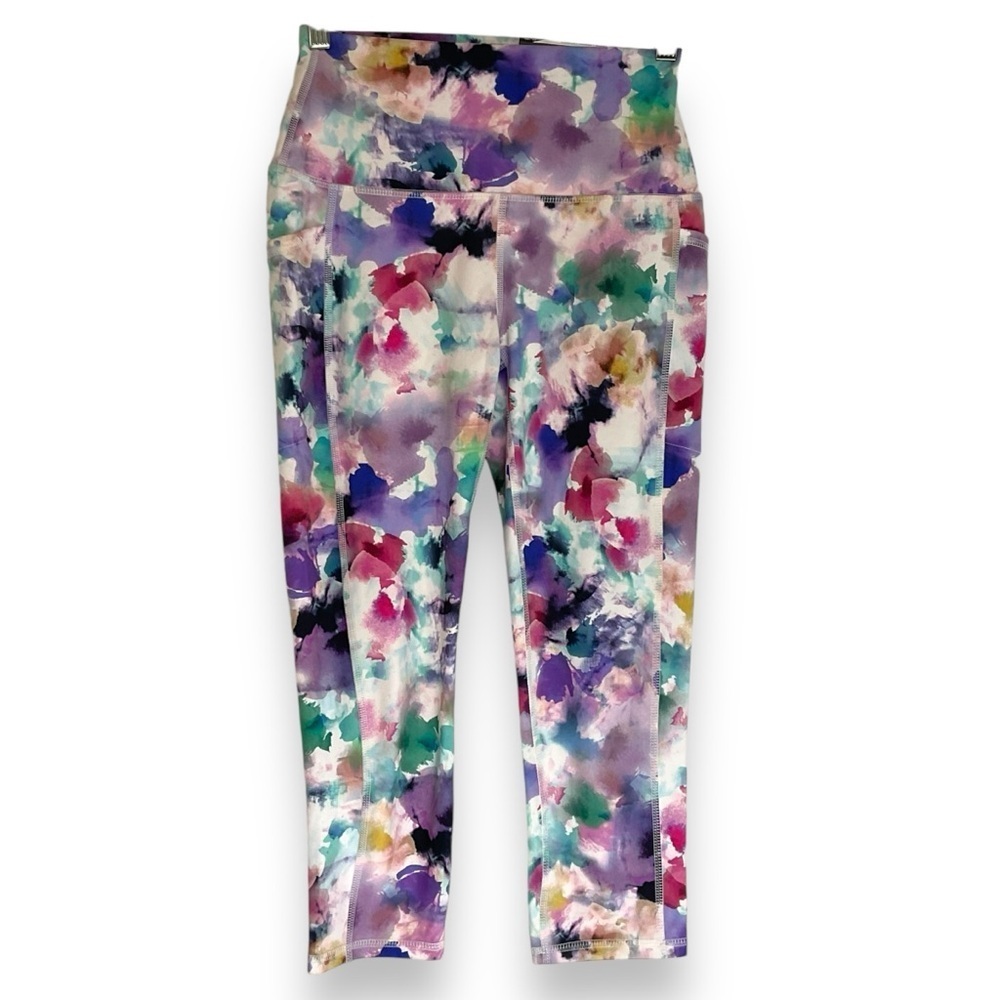 RBX Active Leggings Watercolour Multi Colourful‎ Rainbow Capri Pants Small NWT